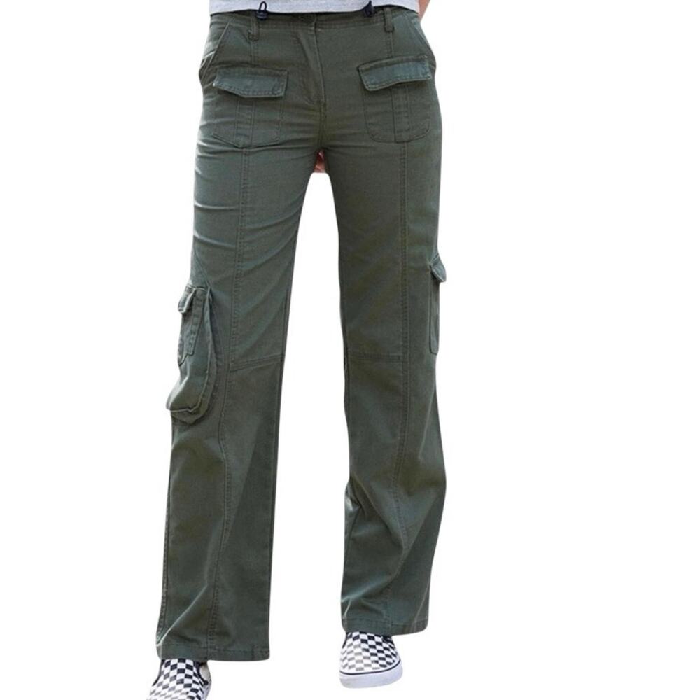 Brandy Melville OS Kim cinch waist Army green cargo pant P 3097